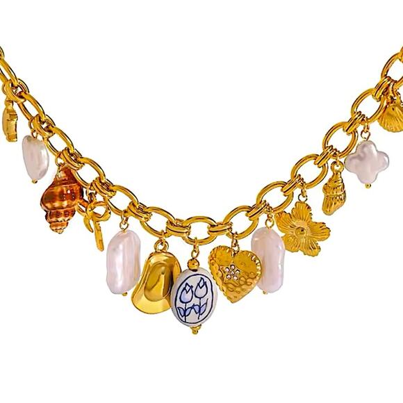 Stainless Steel Vintage Charm Necklace Gold Plated Choker Multi-charm Se… - Picture 12 of 13